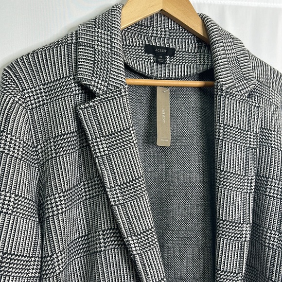 J. Crew Sophie open front glen plaid knit cotton wool pocketed blazer NWT - Picture 3 of 10